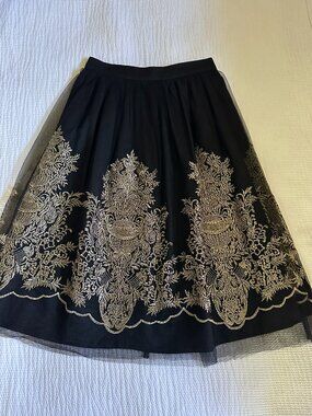 Chelsea & Violet black tulle midi skirt with gold embroidery
